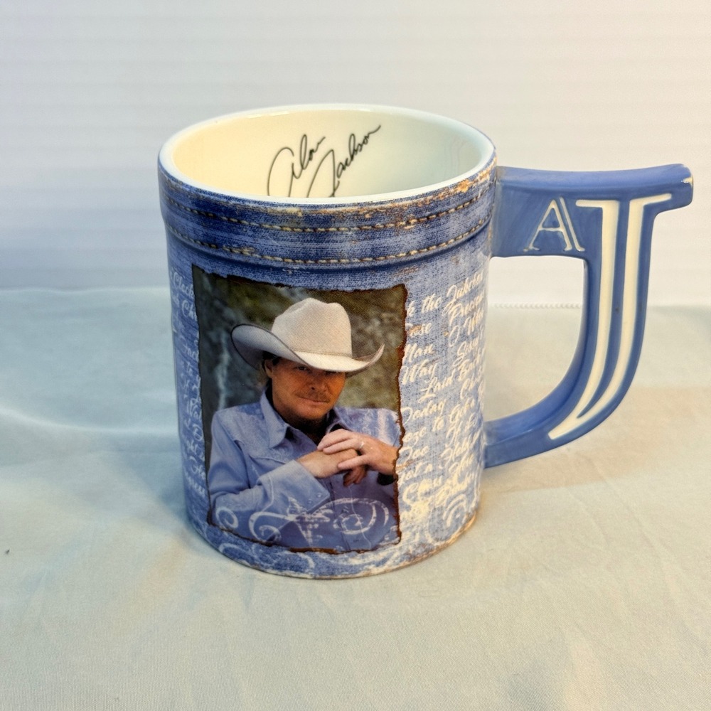 Alan Jackson Cracker Barrel Collection Denim Print Coffee Mug AJ Initial Handle